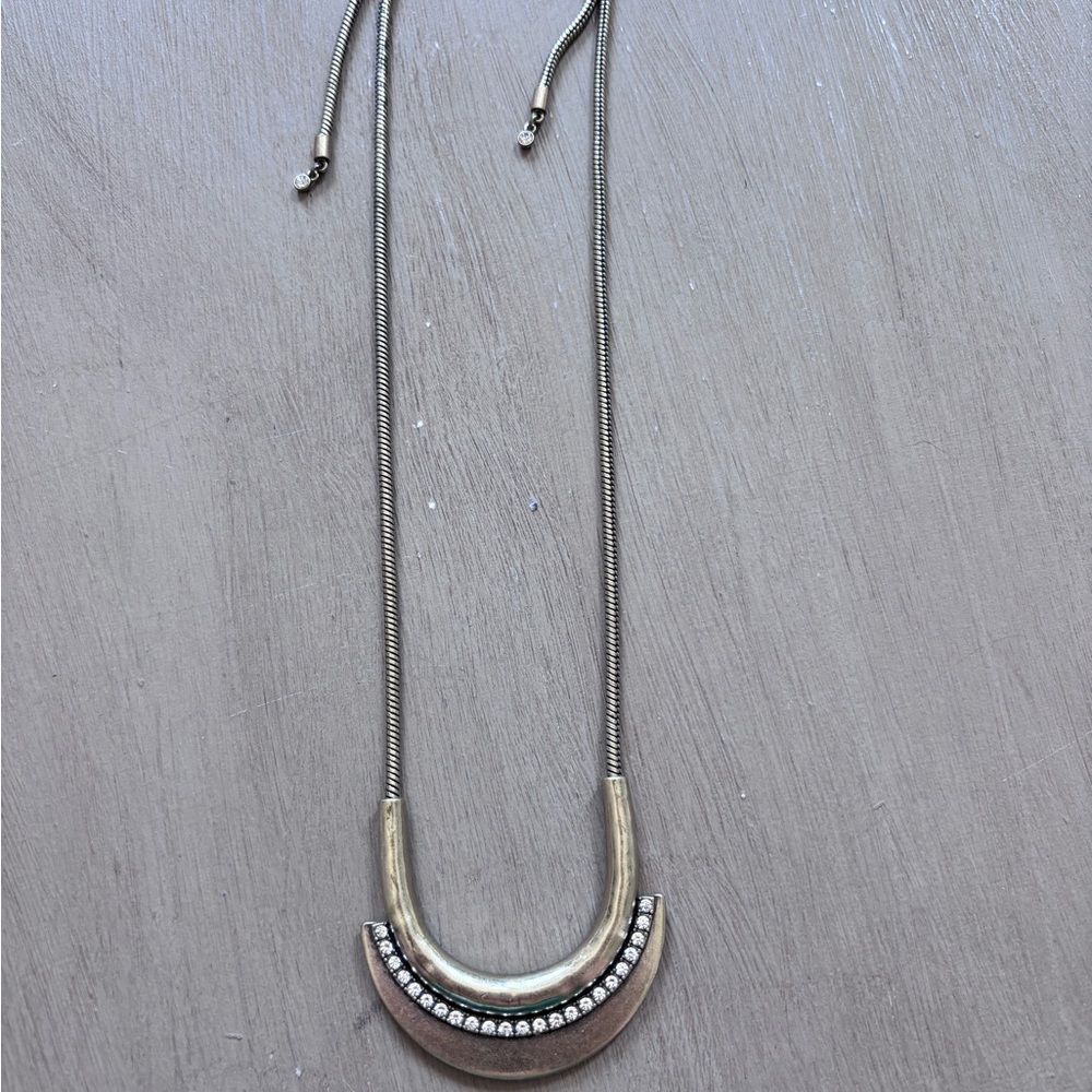 Chloe + Isabel Capri Gold Toned Rhinestone Pendant Necklace Adjustable Slider